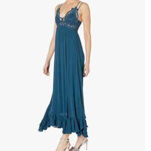 Free People Adella Maxi Slip Dress  Turquoise - L